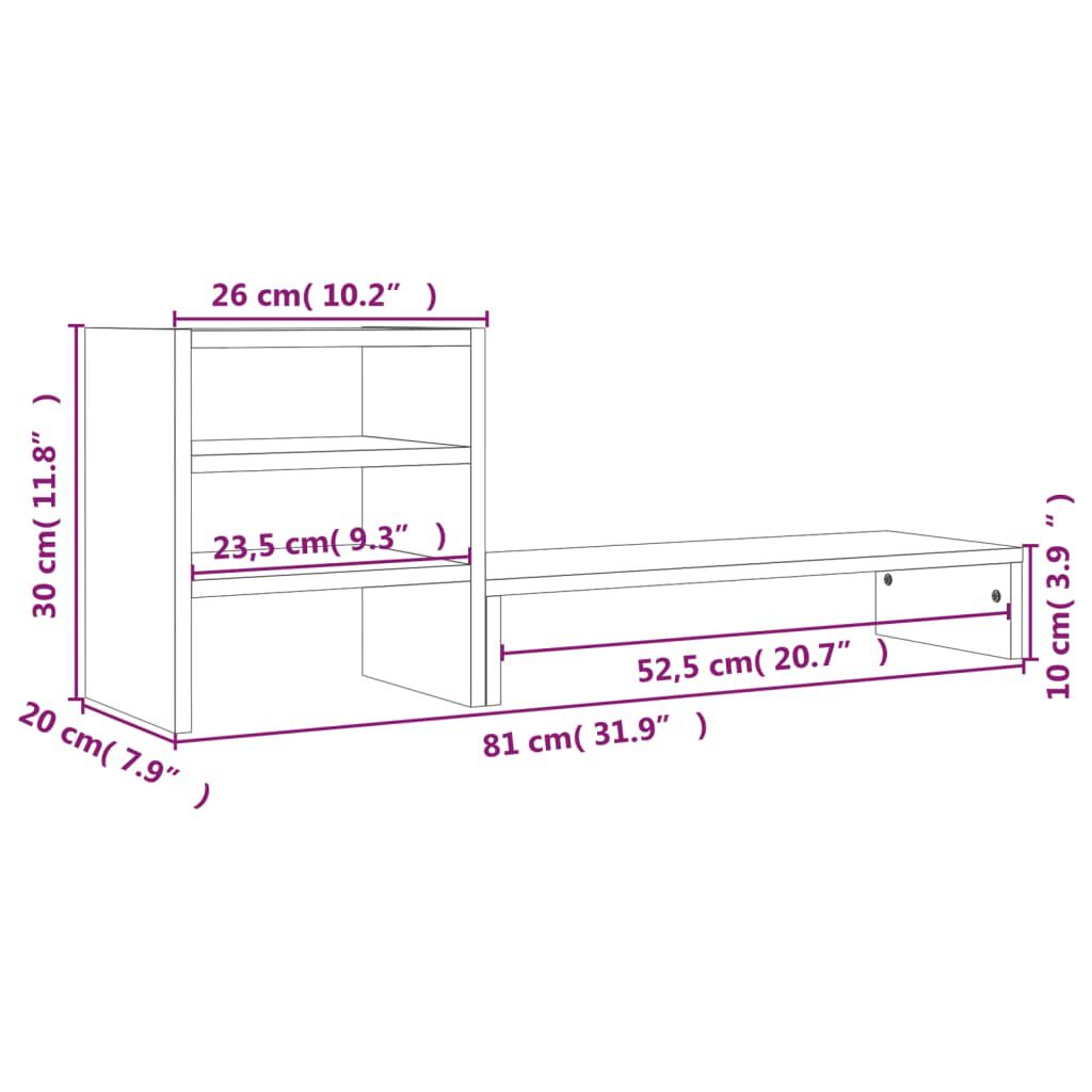vidaXL Βάση Οθόνης Καφέ 81x20x30 εκ. από Μασίφ Ξύλο Πεύκου