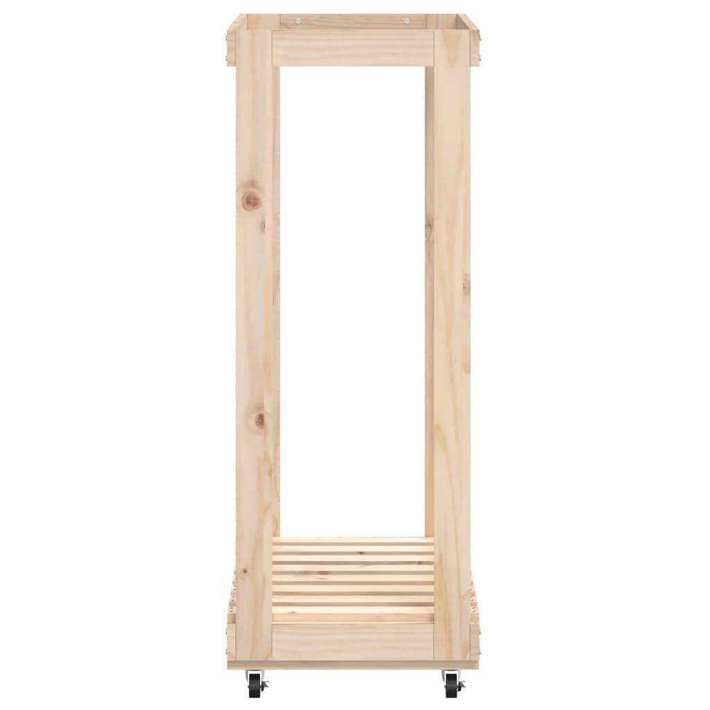 vidaXL Ξυλοθήκη με Τροχούς Μαύρη 76,5x40x108 εκ. Μασίφ Ξύλο Πεύκου