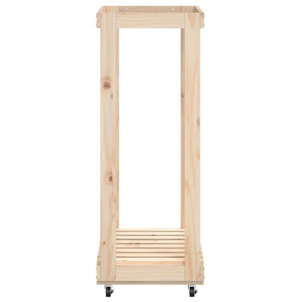 vidaXL Ξυλοθήκη με Τροχούς Μαύρη 76,5x40x108 εκ. Μασίφ Ξύλο Πεύκου