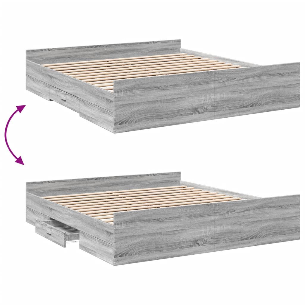 vidaXL Πλαίσιο Κρεβατιού με συρτάρια Γκρι sonoma 200x200εκ. Επεξ. Ξύλο