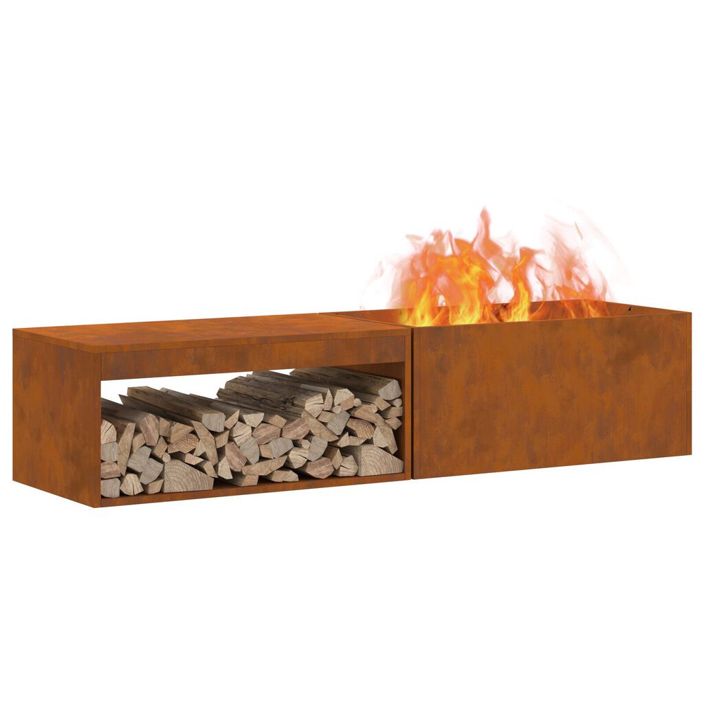 vidaXL Φούρνος με αποθήκευση ξύλων 160x45x35 εκ από weathering steel