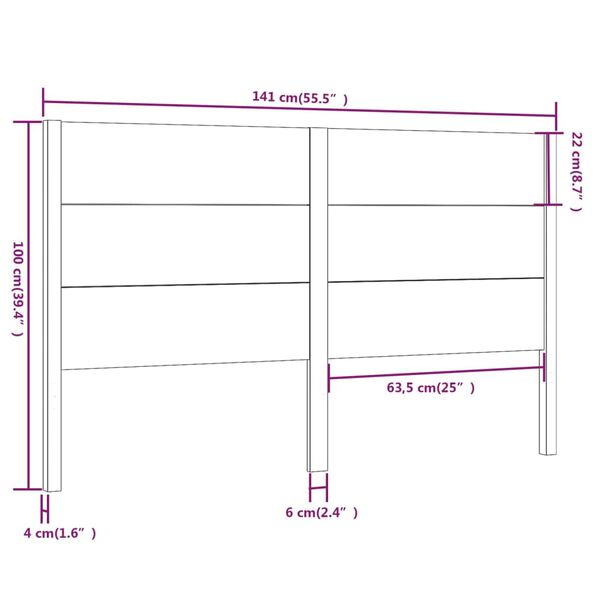 vidaXL Κεφαλάρι Κρεβατιού 141 x 4 x 100 εκ. από Μασίφ Ξύλο Πεύκου