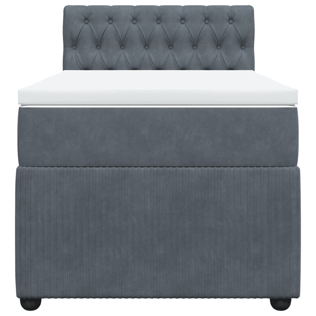 vidaXL Κρεβάτι Boxspring με Στρώμα Σκούρο Γκρι 90x200 εκ. Βελούδινο