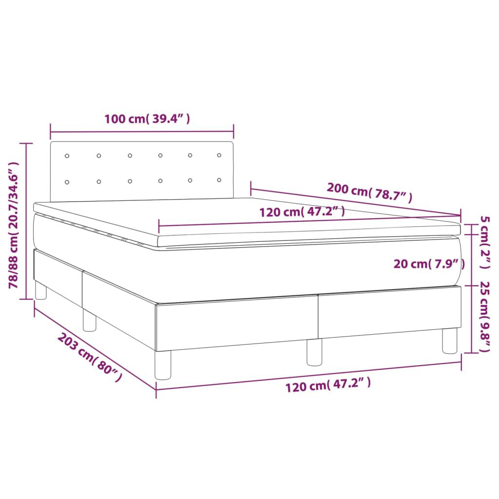 vidaXL Κρεβάτι Boxspring με Στρώμα & LED Λευκό 120x200 εκ. Συνθ. Δέρμα