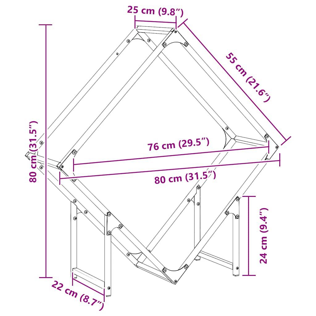 vidaXL Ράφι για καυσόξυλα 80x25x80 εκ. Ατσάλι ψυχρής έλασης