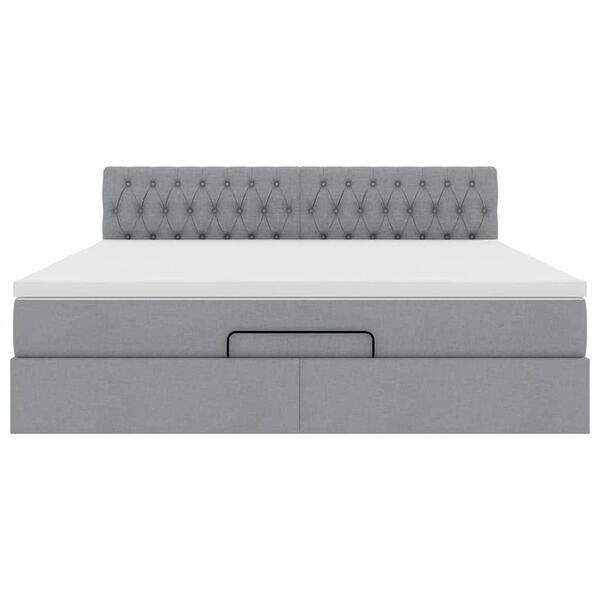 vidaXL Οθωμανικό κρεβάτι με στρώμα&LEDs Ανοιχτό γκρι 180x200cm ύφασμα
