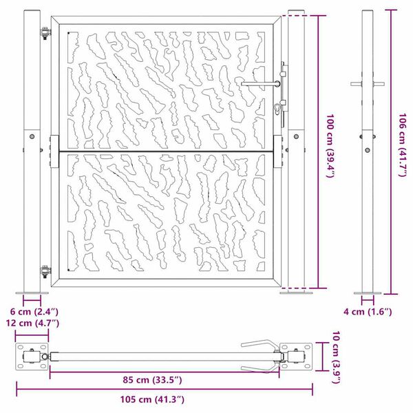 vidaXL Πύλη κήπου Μαύρη 105x106 cm Ατσάλινο ίχνος σχεδιασμού