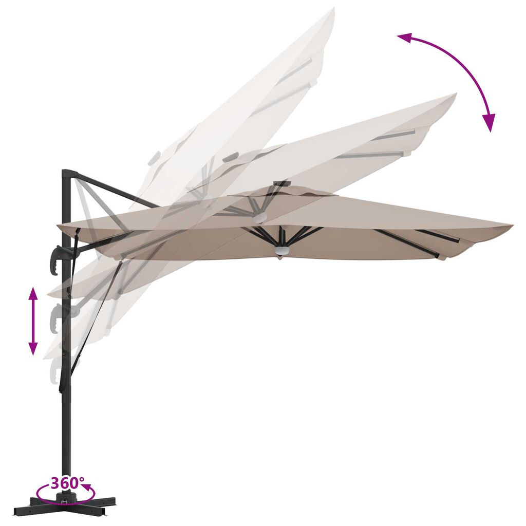 vidaXL Ομπρέλα με Βραχίονα με LEDs Ταουπέ 286x285x270 cm Αλουμίνιο