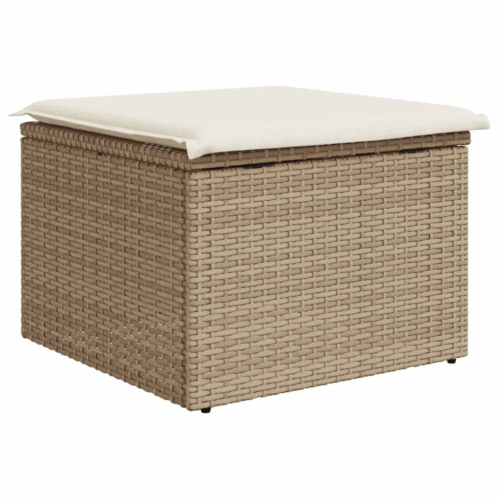 vidaXL Υποπόδιο Κήπου Μπεζ 55x55x37 εκ. Συνθετικό Ρατάν με Μαξιλάρι