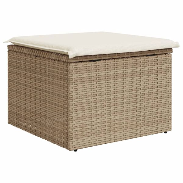 vidaXL Υποπόδιο Κήπου Μπεζ 55x55x37 εκ. Συνθετικό Ρατάν με Μαξιλάρι
