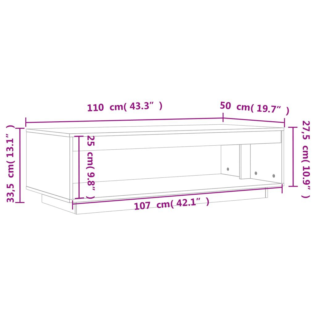vidaXL Τραπεζάκι Σαλονιού Καφέ Κεριού 110x50x33,5εκ. Μασίφ Ξύλο Πεύκου