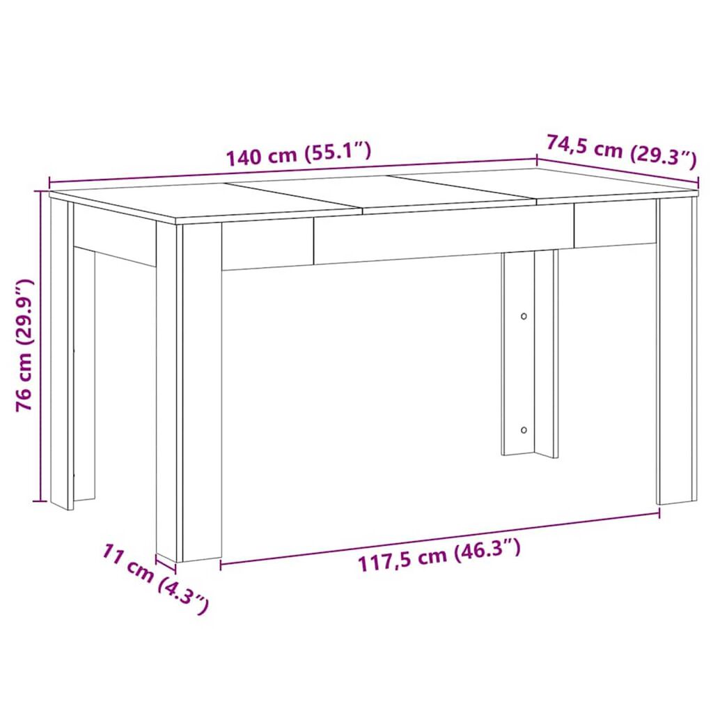 vidaXL Τραπεζαρία Μαύρη δρυς 140 x 74.5 x 76 εκ. Επεξεργασμένο ξύλο