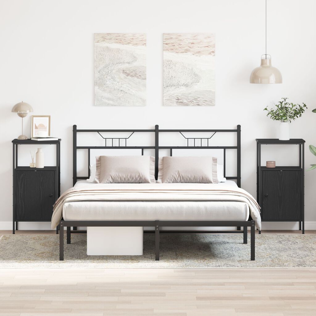 vidaXL Κομοδίνα 2 τεμ Μαύρη Δρυς 41x31x80 εκ Κατασκευασμένο Ξύλο