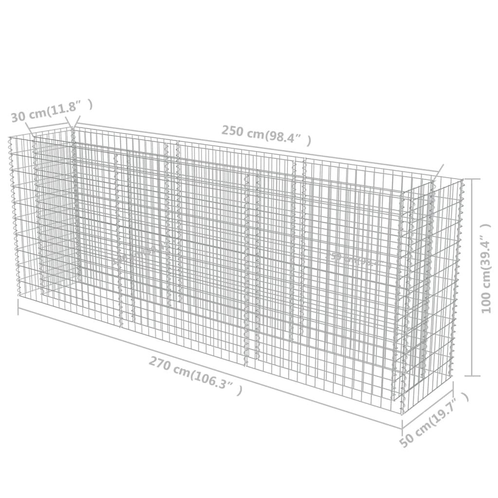 vidaXL Συρματοκιβώτιο-Γλάστρα Υπερυψωμένη 270x50x100 εκ. Γαλβ. Χάλυβας