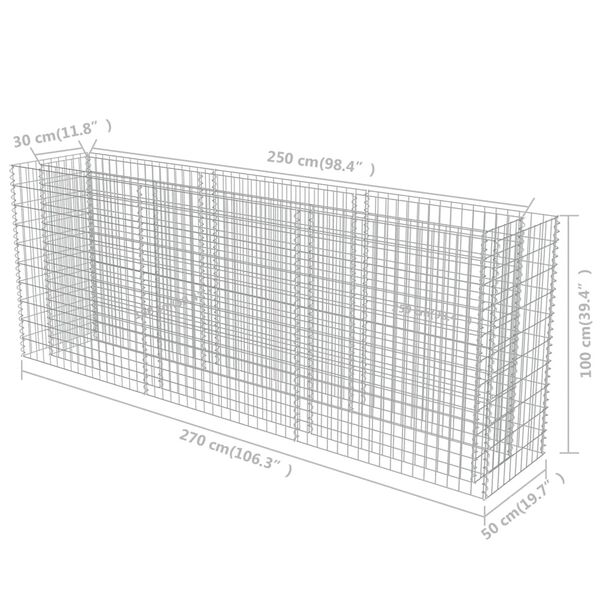 vidaXL Συρματοκιβώτιο-Γλάστρα Υπερυψωμένη 270x50x100 εκ. Γαλβ. Χάλυβας