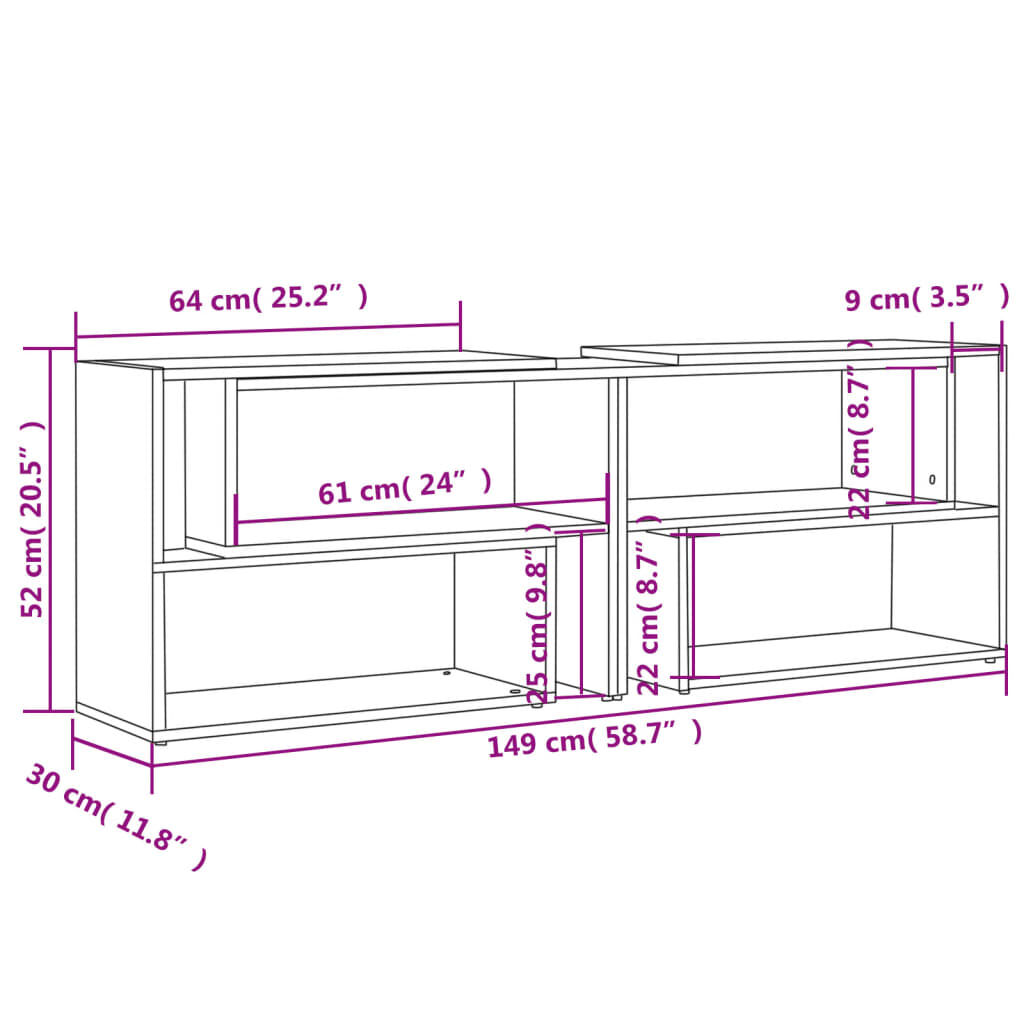 vidaXL Έπιπλο Τηλεόρασης Γυαλιστερό Γκρι 149x30x52 εκ. Επεξ. Ξύλο