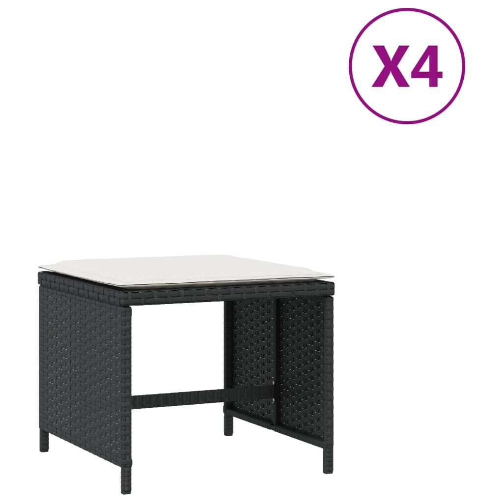 vidaXL Σκαμπό Κήπου 4 τεμ. Μαύρα 41x41x36 Συνθετικό Ρατάν με Μαξιλάρια