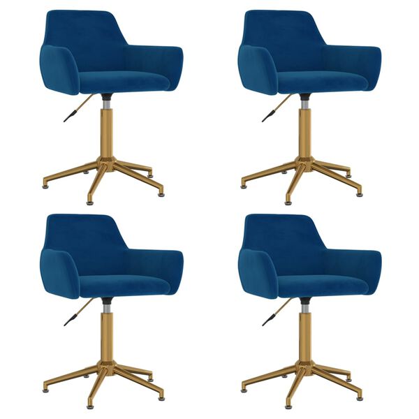 vidaXL Καρέκλες Τραπεζαρίας Περιστρεφόμενες 4 τεμ. Μπλε Βελούδινες