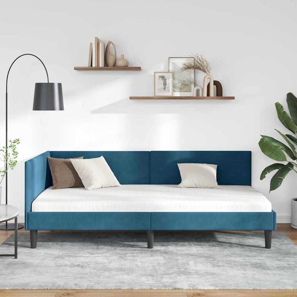 vidaXL Κρεβάτι Γωνίας Μπλε 100 x 200 cm Βελούδο και Εργοστασιακό ξύλο