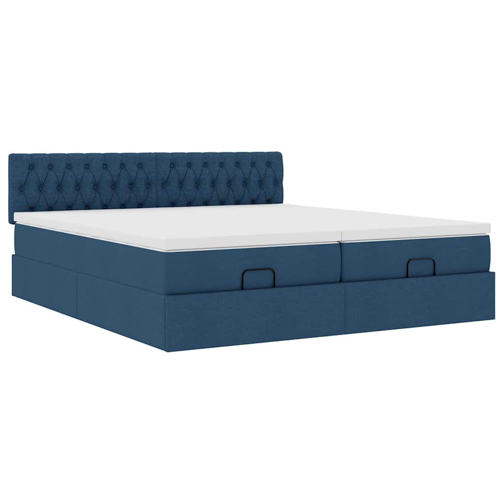 vidaXL Οθωμανικό κρεβάτι με στρώματα μπλε 180x200cm ύφασμα