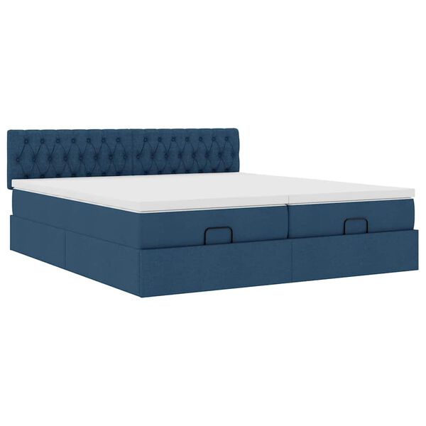 vidaXL Οθωμανικό κρεβάτι με στρώματα μπλε 180x200cm ύφασμα