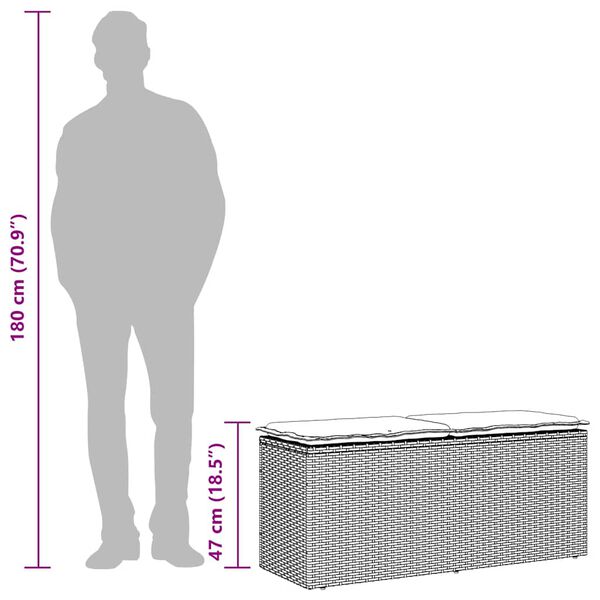 vidaXL Πάγκος κήπου με μαξιλάρι καφέ 110x40x44 cm Poly Rattan