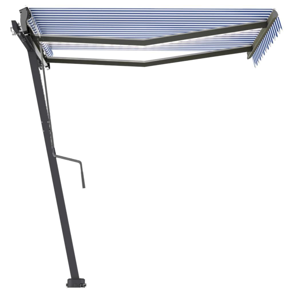 vidaXL Τέντα Συρόμενη Χειροκίνητη με LED Μπλε/Λευκό 300 x 250 εκ.