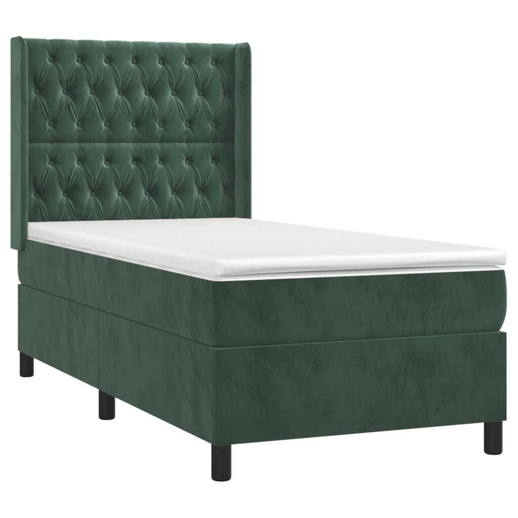 vidaXL Κρεβάτι Boxspring με Στρώμα Σκούρο Πράσινο 80x200 εκ. Βελούδινο