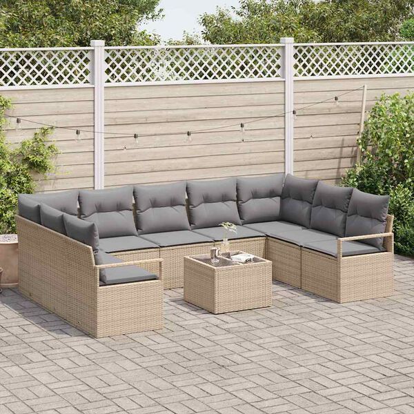 vidaXL Σετ Καναπέ Κήπου 10 pcs Μπεζ Πολυ ράταν
