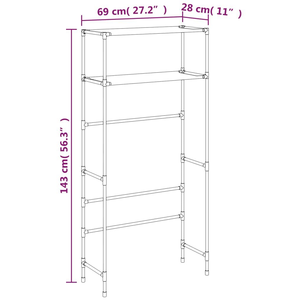 vidaXL Ραφιέρα 2 Επιπέδων για Πλυντήριο Μαύρη 69x28x143 εκ. από Σίδερο