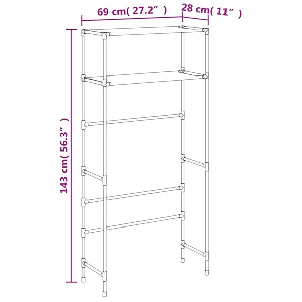 vidaXL Ραφιέρα 2 Επιπέδων για Πλυντήριο Μαύρη 69x28x143 εκ. από Σίδερο