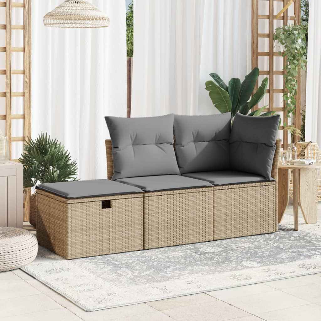 vidaXL Υποπόδιο Κήπου Μπεζ 55x55x37 εκ. Συνθετικό Ρατάν με Μαξιλάρι