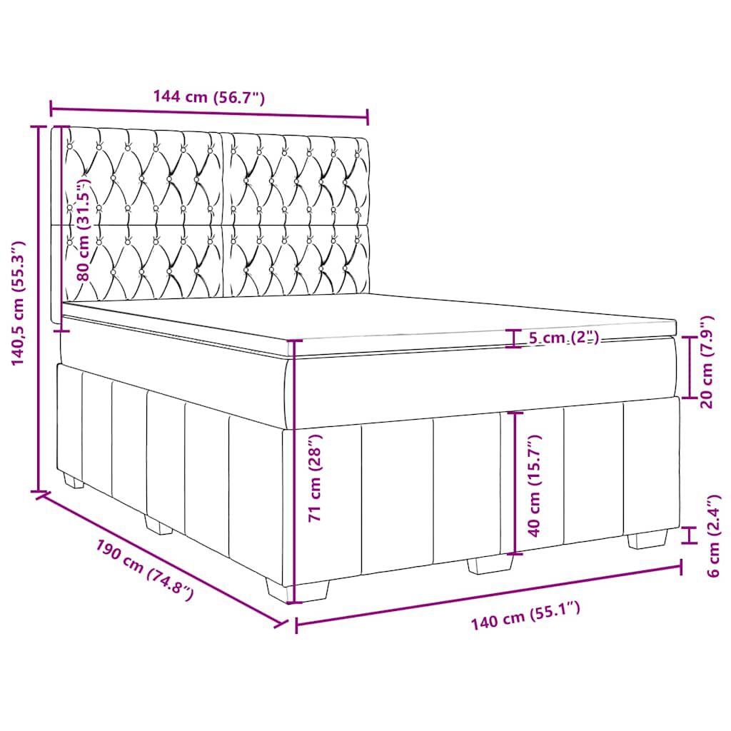 vidaXL Κρεβάτι Boxspring με Στρώμα Μπλε 140x190 εκ. Υφασμάτινο