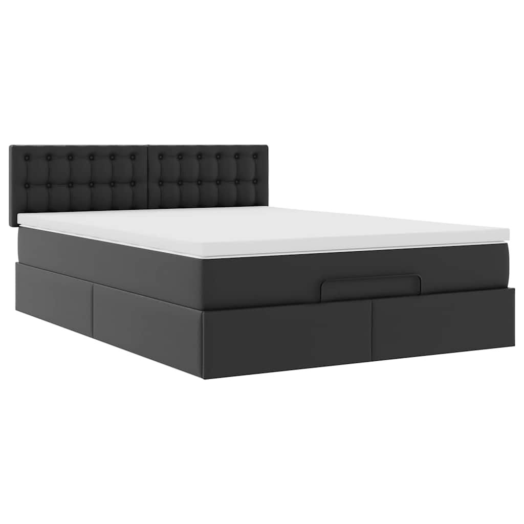 vidaXL Οθωμανικό κρεβάτι με στρώματα & LEDs Μαύρο Faux Leather