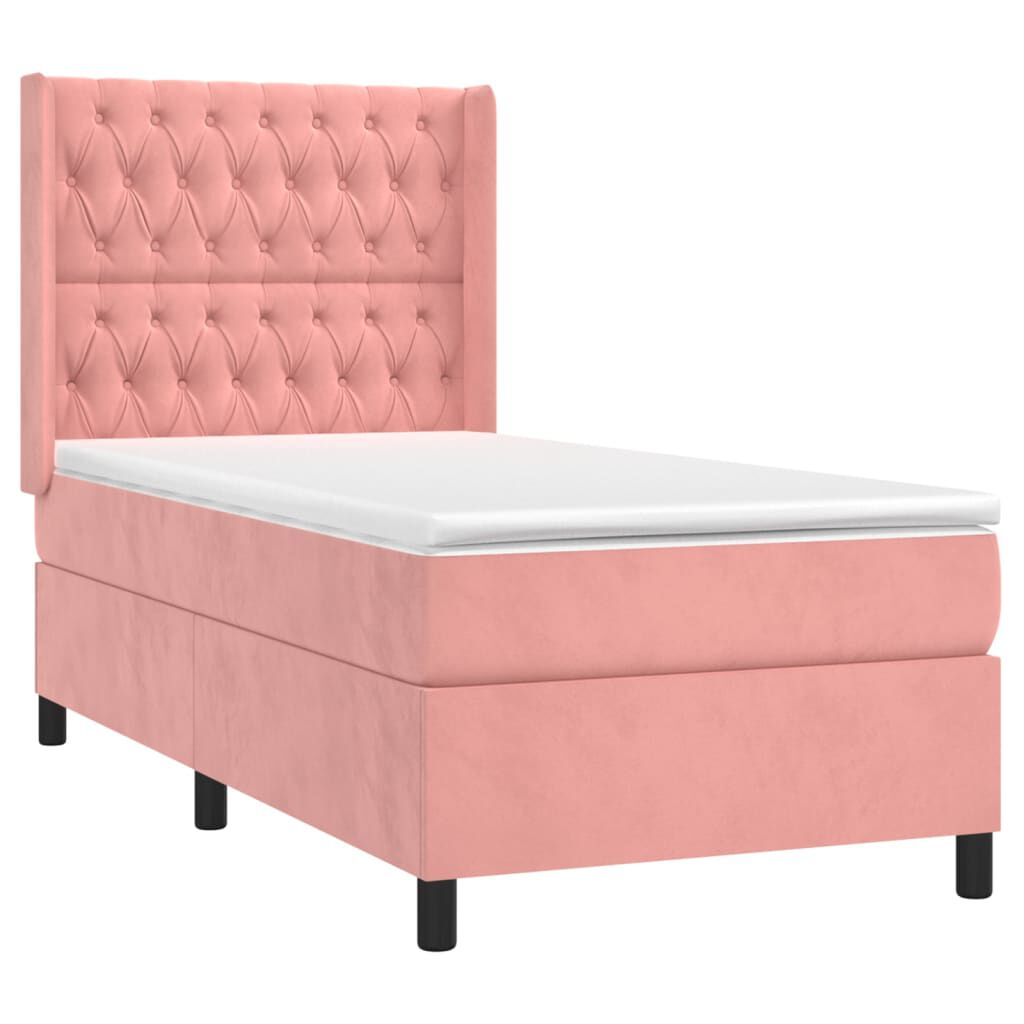 vidaXL Κρεβάτι Boxspring με Στρώμα & LED Ροζ 100x200 εκ. Βελούδινο
