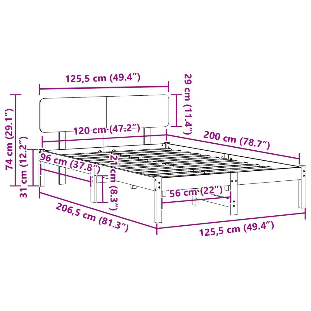vidaXL Κρεβάτι με κεφαλάρι Λευκό 120x200 εκ. Μασίφ ξύλο πεύκου
