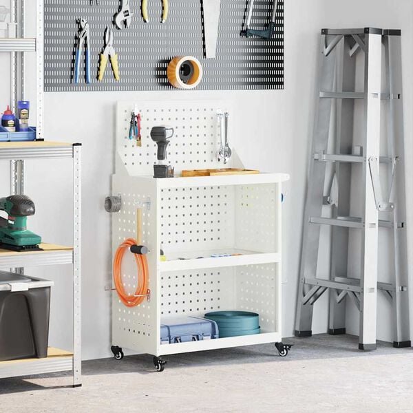 vidaXL Καρότσι εργαλείων με ράφι Λευκό 65 x 35 x 111 εκ Κρύα χάλυβας