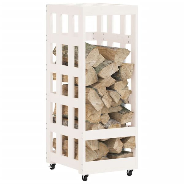 vidaXL Ξυλοθήκη με Τροχούς Λευκή 40x49x110 εκ. από Μασίφ Ξύλο Πεύκου