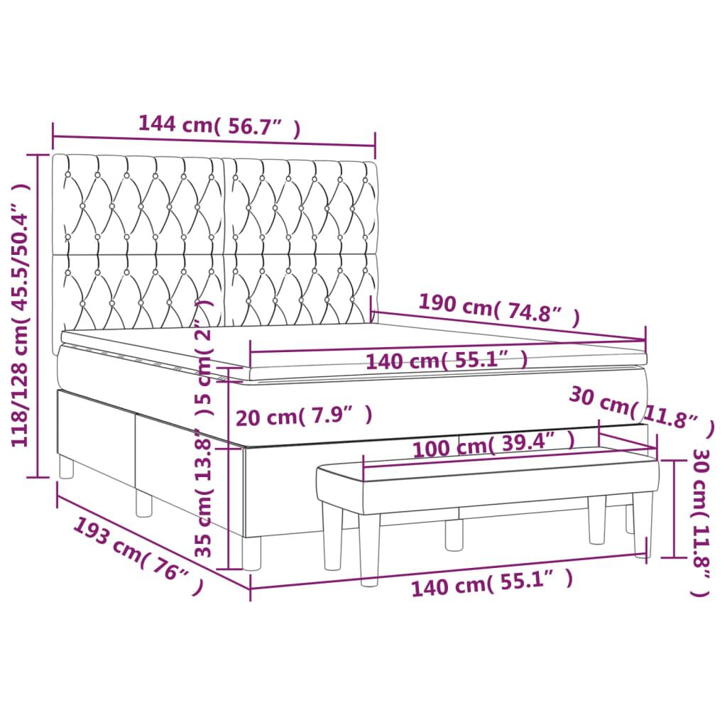 vidaXL Κρεβάτι Boxspring με Στρώμα Σκούρο Γκρι 140x190 εκ. Βελούδινο