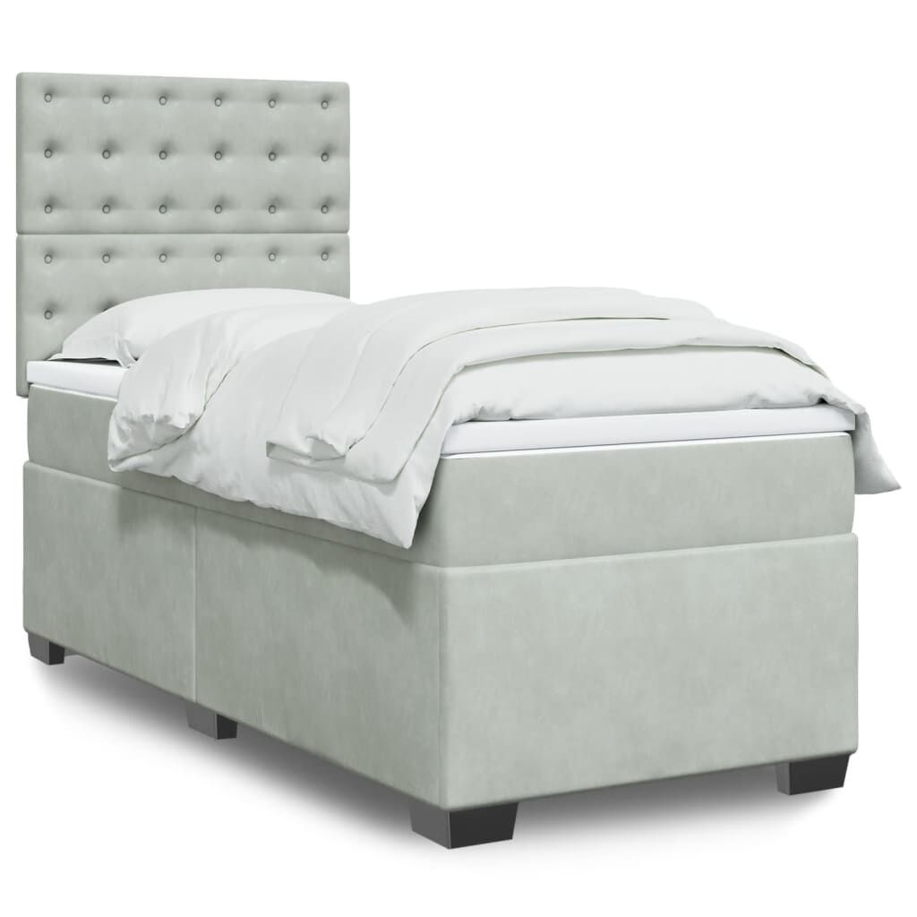 vidaXL Κρεβάτι Boxspring με Στρώμα Ανοιχτό Γκρι 100x200 εκ. Βελούδινο