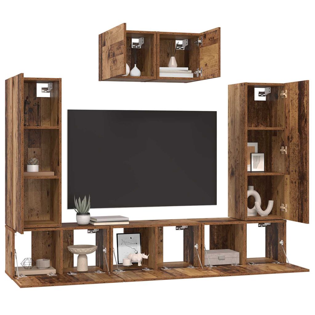 vidaXL Σετ επίπλου τηλεόρασης 7 pcs Παλιό ξύλο 180 x 30 x 120 εκ.