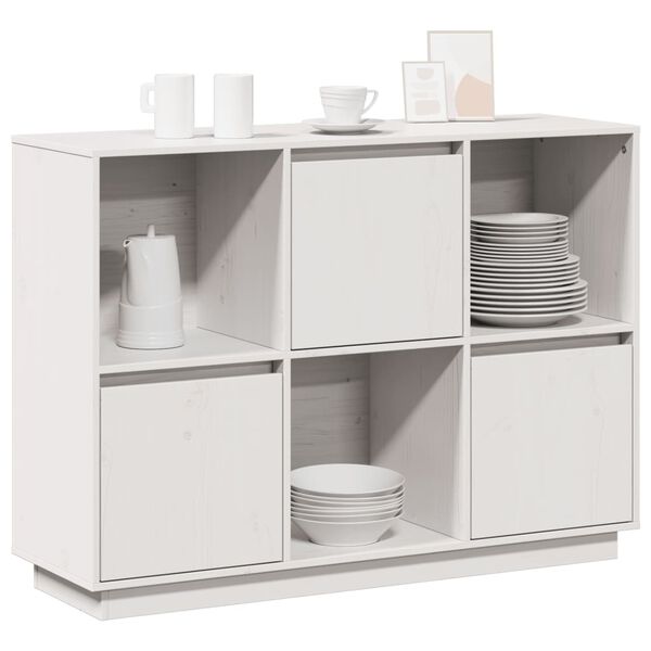 vidaXL Ντουλάπι Λευκό 110,5 x 35 x 80 εκ. από Μασίφ Ξύλο Πεύκου
