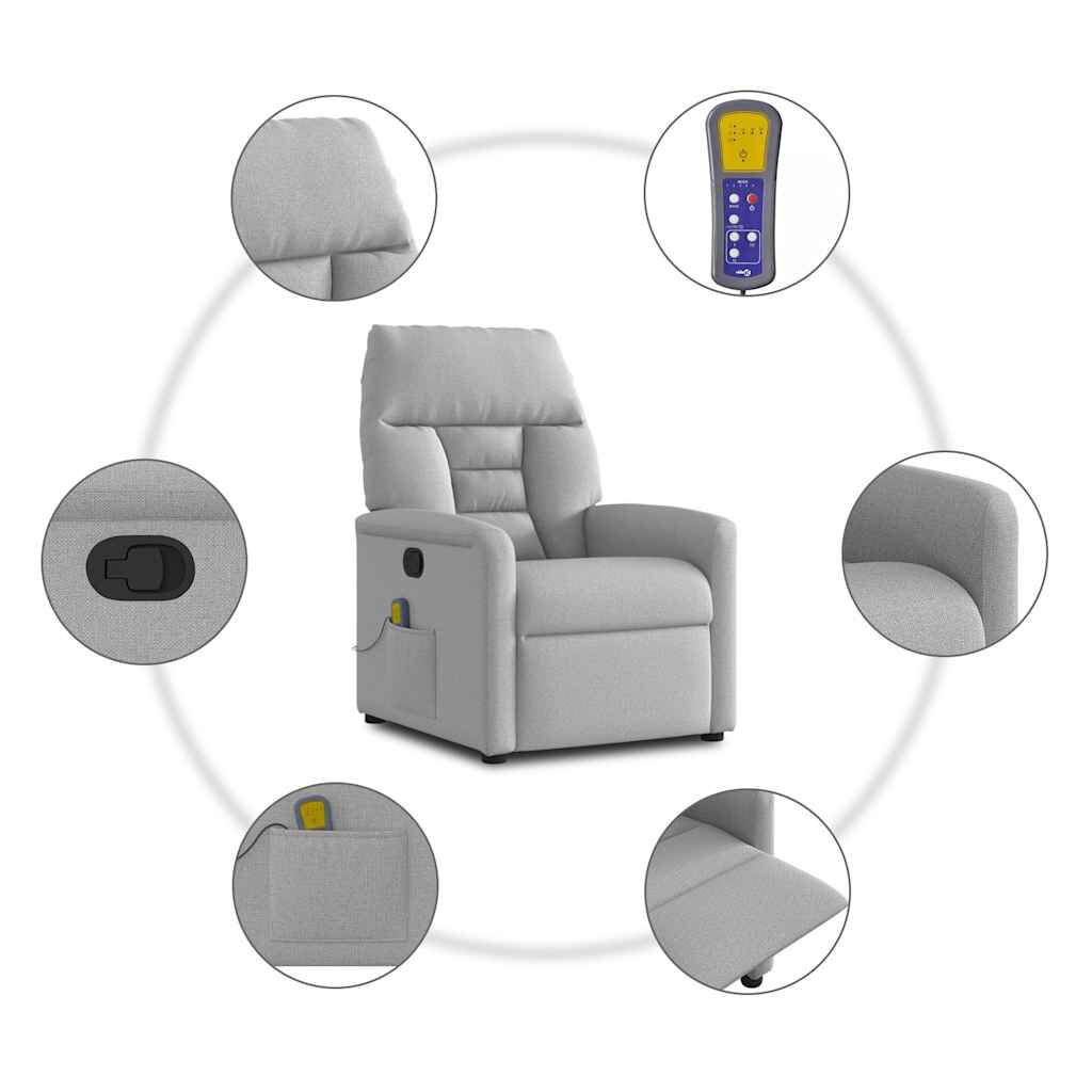 vidaXL καρέκλα ανάκλισης μασάζ Cloud Grey Fabric