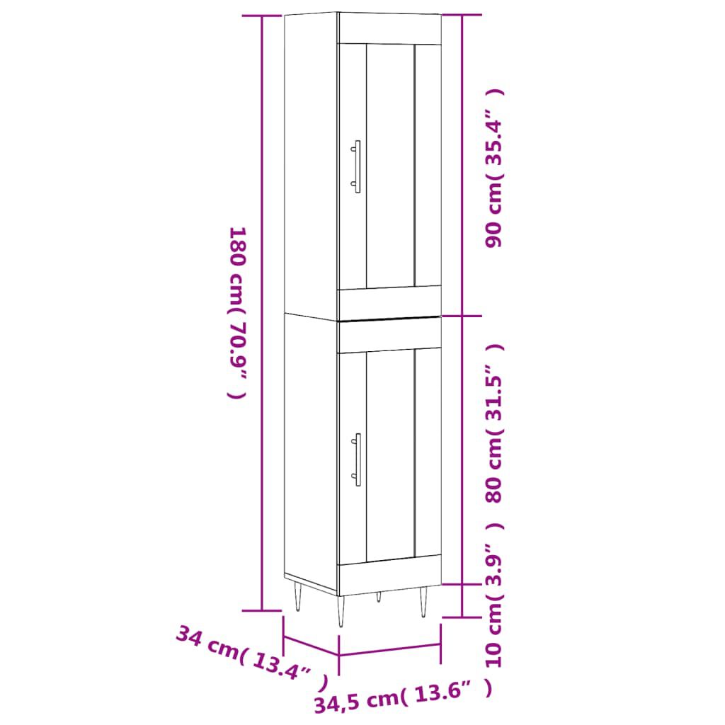vidaXL Ντουλάπι Καπνιστή δρυς 34,5x34x180 εκ. από Επεξεργασμένο Ξύλο