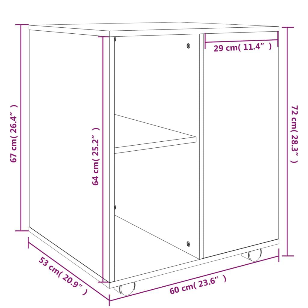 vidaXL Ντουλάπι Με Ροδάκια Γκρι Sonoma 60 x 53 x 72 εκ. Επεξεργ. Ξύλο