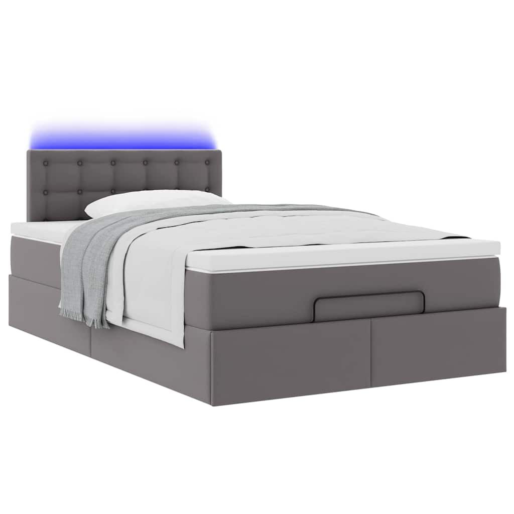 vidaXL Οθωμανικό κρεβάτι με στρώματα & LEDs Γκρι Faux Leather