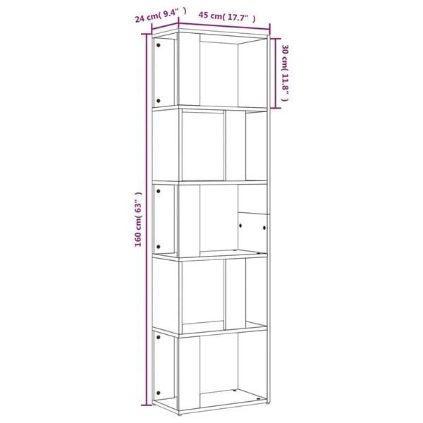vidaXL Βιβλιοθήκη Καφέ Δρυς 45 x 24 x 160 εκ. από Επεξεργασμένο Ξύλο