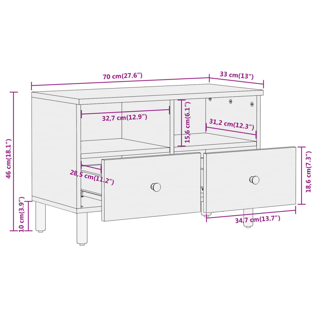 vidaXL Έπιπλο Τηλεόρασης 70 x 33 x 46 εκ. από Μασίφ Ξύλο Ακακίας