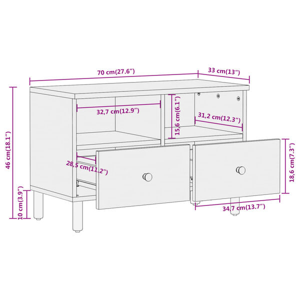 vidaXL Έπιπλο Τηλεόρασης 70 x 33 x 46 εκ. από Μασίφ Ξύλο Ακακίας