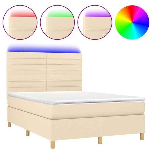 vidaXL &Kappa;&rho;&epsilon;&beta;ά&tau;&iota; Boxspring &mu;&epsilon; &Sigma;&tau;&rho;ώ&mu;&alpha; & LED &Kappa;&rho;&epsilon;&mu; 140x190 &epsilon;&kappa;. &Upsilon;&phi;&alpha;&sigma;&mu;ά&tau;&iota;&nu;&omicron;
